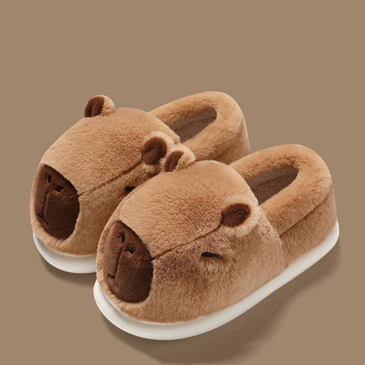 Winter Warm 3D capybara Cartoon Furry Women Plush Slippers Thick Furry Ankle Wrap Men Lady Couple Home Cotton Shoes