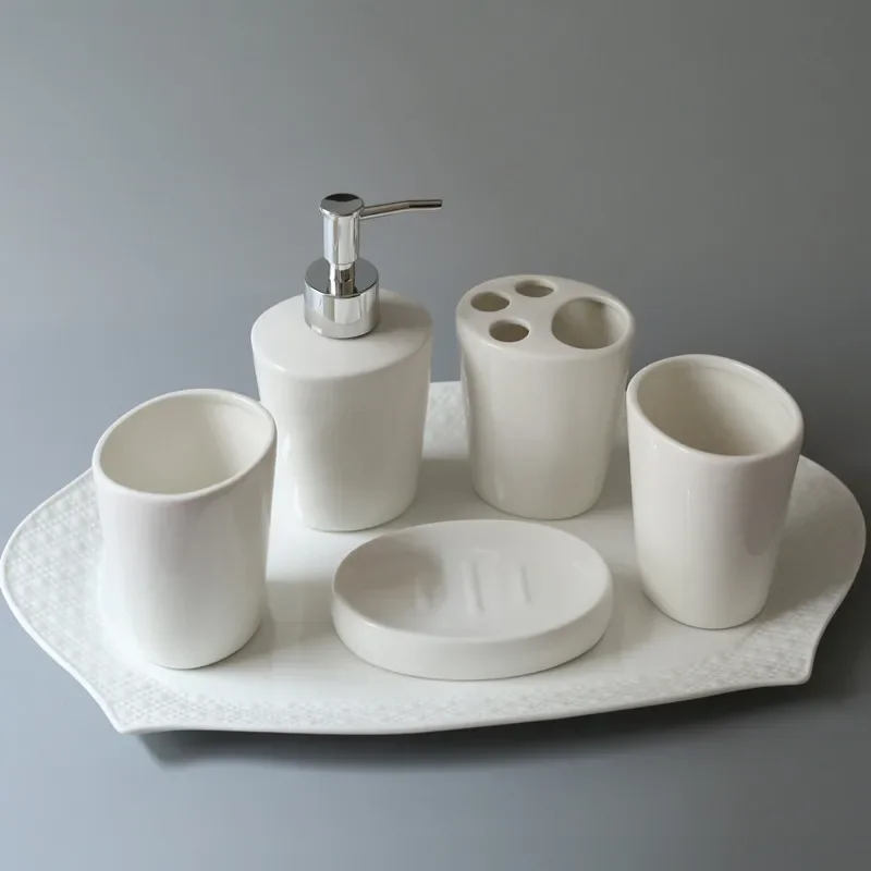 Ceramic Bathroom Wash Set Wedding Gift Bathroom Supplies Set Soap Dish Lotion Sub Bottling Brushing Cup Home Accessories