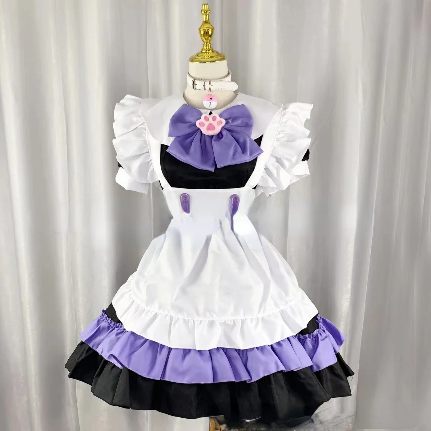 Vestido Lolita con volantes rosas, traje de sirvienta Kawaii, nudo de lazo, Pata de Gato, chica japonesa JK, disfraces de Cosplay, S-5XL, uniforme diario, fiesta