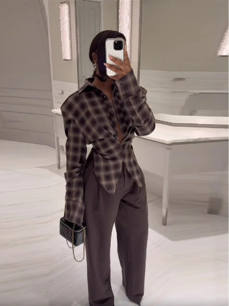 

Women's Spring Autumn Sexy Plaid Shirts Female 2025 Trendy Long Sleeve Casual Blouses Streetwear Fashion Tops