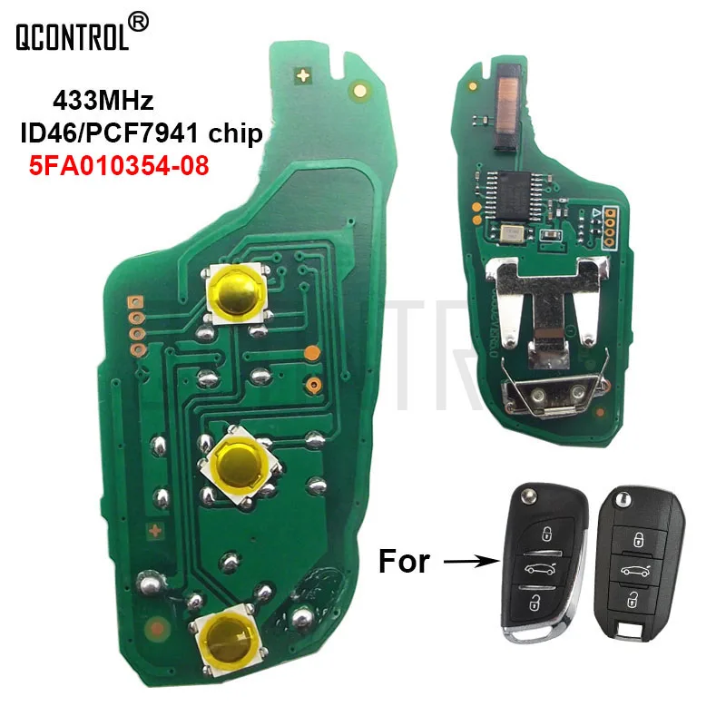 

QCONTROL Car Remote Key Electronic Circuit Board for Citroen C5 434MHz FSK ID46 PCF7941 HU83 Uncut Blade 5FA010354-08