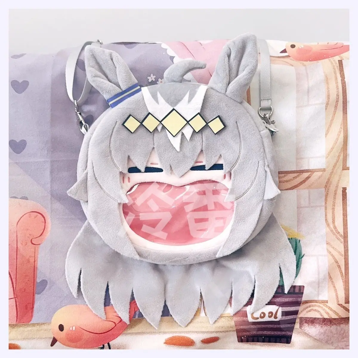 Jockey Girl Merchandise Little Chestnut Hat Big Mouth Plush Pain Transparent School Bag Double Shoulder Crossbody Backpack Anime