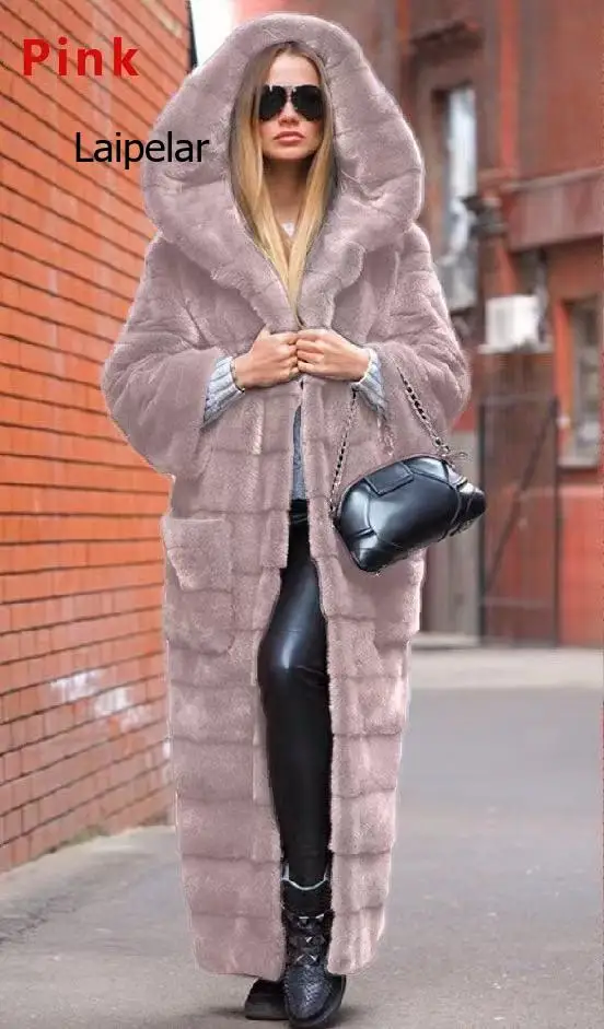 2022 Casual Faux Fur Coat Women Hoodies Furry Thick Warm Long Faux Rabbit Fur Jacket Slim Winter Coat Women casaco feminino 5XL