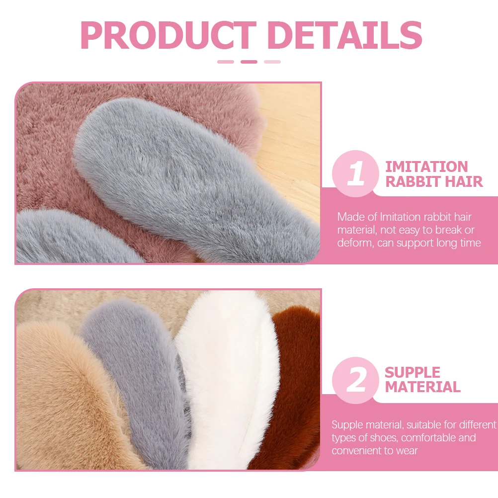 

4 Pairs Warm Inner Insoles Winter Pink Unisex Boot Soles Slippers Soft Thermal Fleece Lining Non Slip Inserts Comfortable
