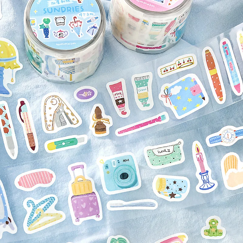 1Roll Cute Daily Objects Illustration Colored Dots Versatile Material Hand Account Diy Base Decorative Stickers