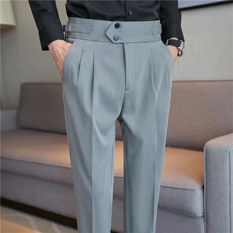 Korean Fashion High Waisted Suit Pants for Men Casual Business Straight Pants Office Social Wedding Groom Trousers Men Clothing