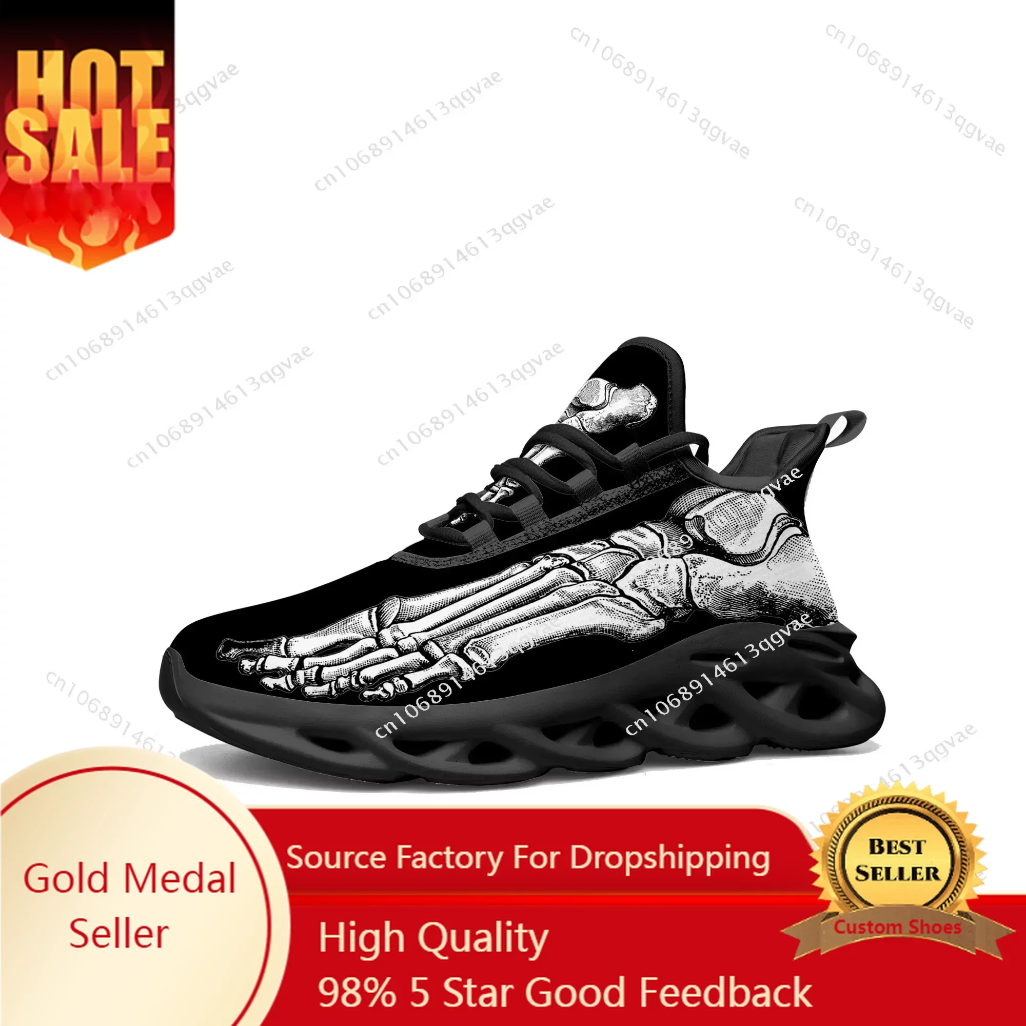 

Skeleton Feet Prints Flats Sneakers Mens Womens Sports Running High Quality Sneaker Lace Up Mesh Footwear Tailor-made Shoe Black