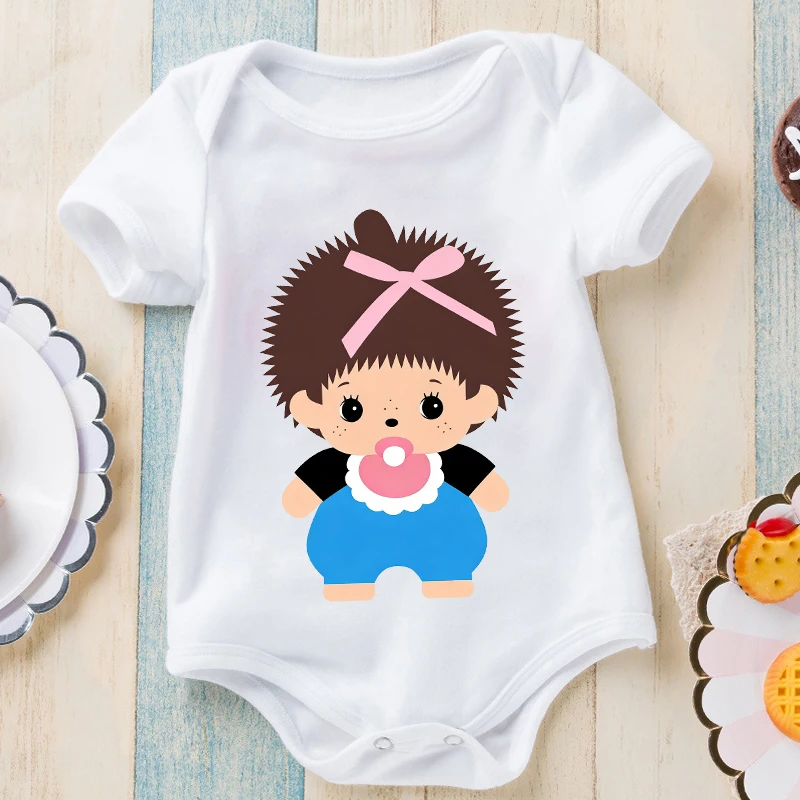 Lindo mono Monchhichi para bebé, niño o niña, mono de algodón con dibujo de mono para recién nacido, mono de manga corta para bebé, ropa Kawaii para niños pequeños