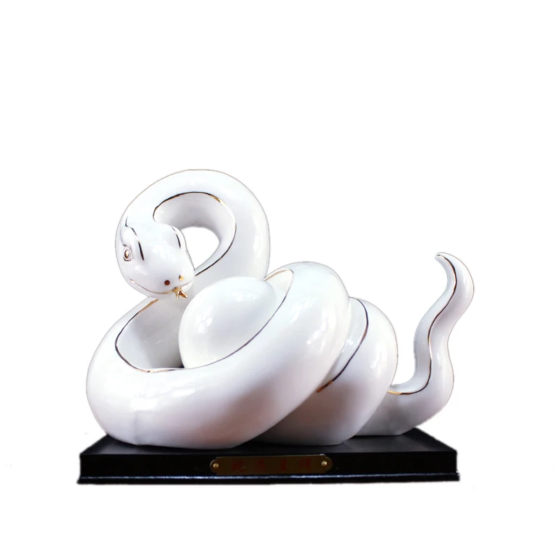 Ceramic snake ornament porcelain white zodiac cute creative handicrafts home decoration feng shui solution