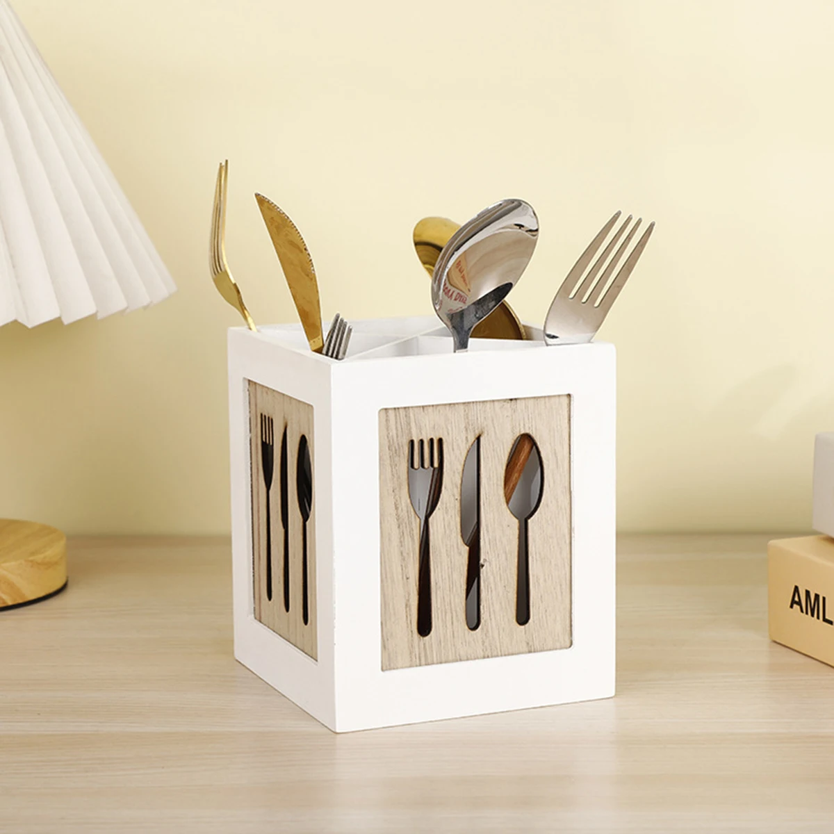 Деревянный органайзер для кухонных столовых приборов с 4 полосками, легкие роскошные палочки для еды, ложка, вилки, держатель для ножей, сушилка для кухонной утвари