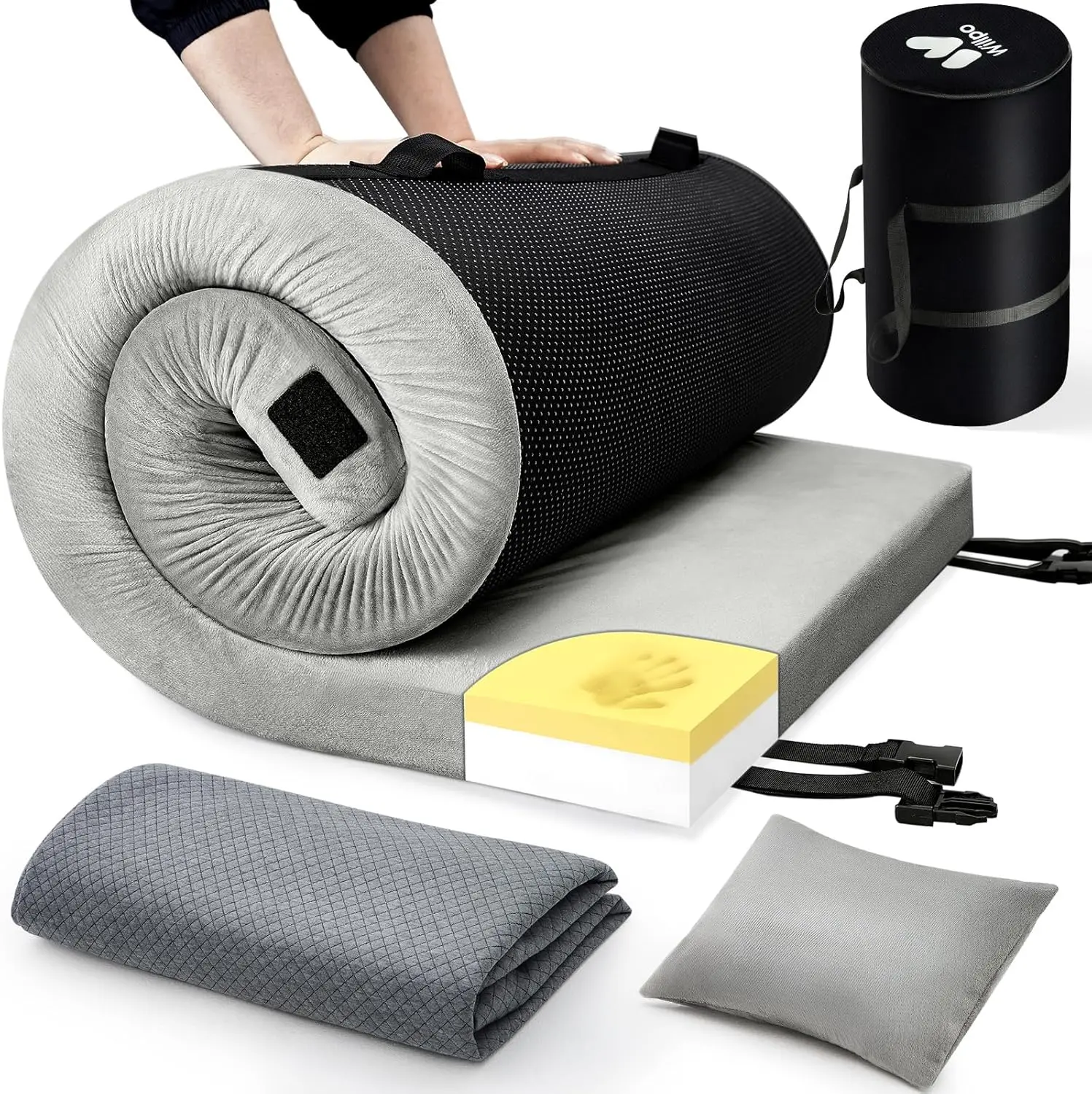 

Memory Foam Camping Mattress with Travel Bag, 2 Interchangeable Covers, Lightweight Portable Sleeping Pad for Tents