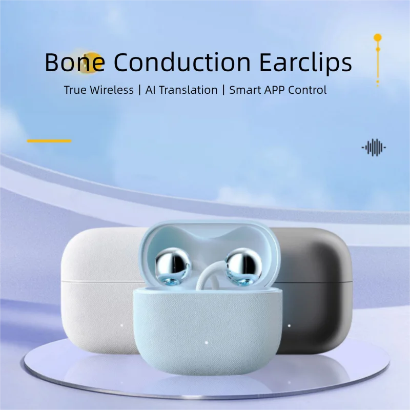 

Clip-On Bluetooth 5.4 AI Translation Earbuds Bone Conduction IPX4 Waterproof Sports Noise Cancellation Headphones App Control