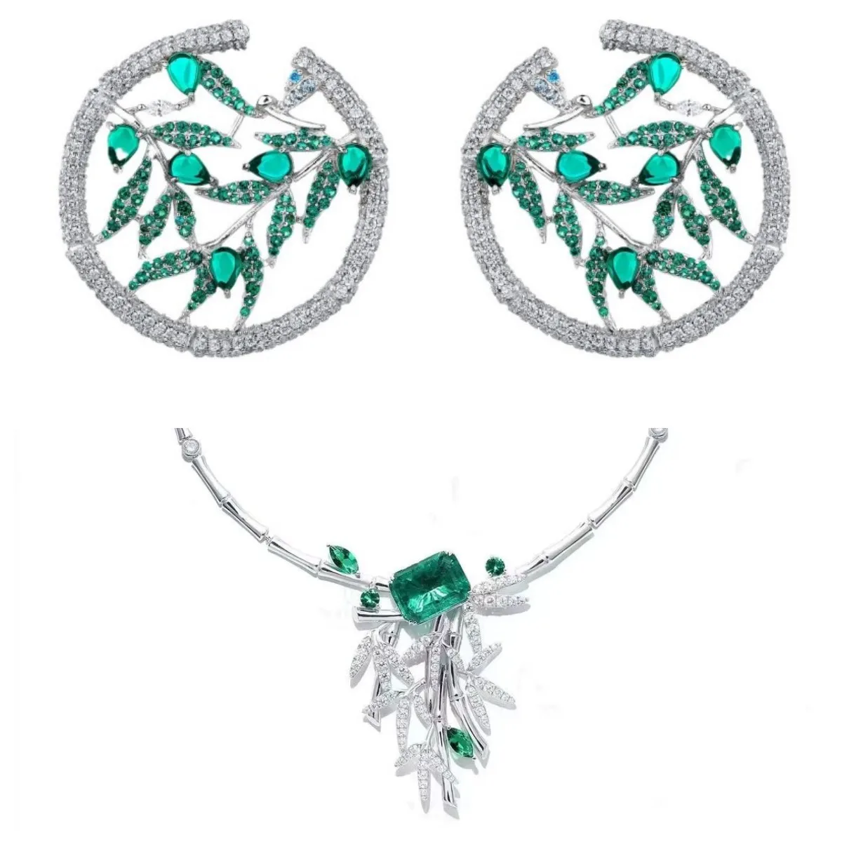 

ZOCA 925 Sterling Silver Bamboo Earring Pendant Necklace for Women Luxury Wedding Fine Jewelry Gift