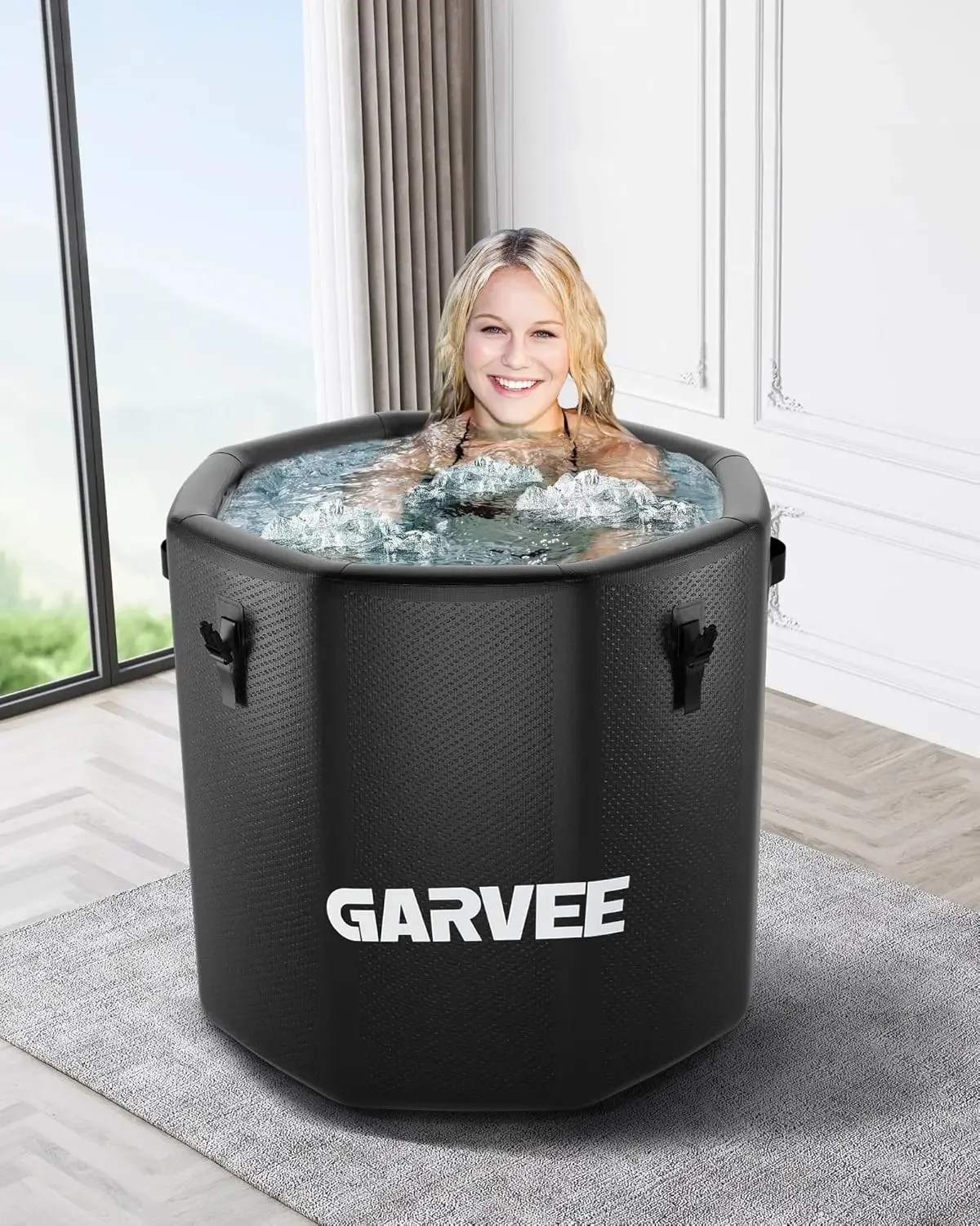 

Portable Inflatable Ice Bath Tub Athletes Recovery Cold Water Therapy Compatible Water Chillers Insulated Lid Black