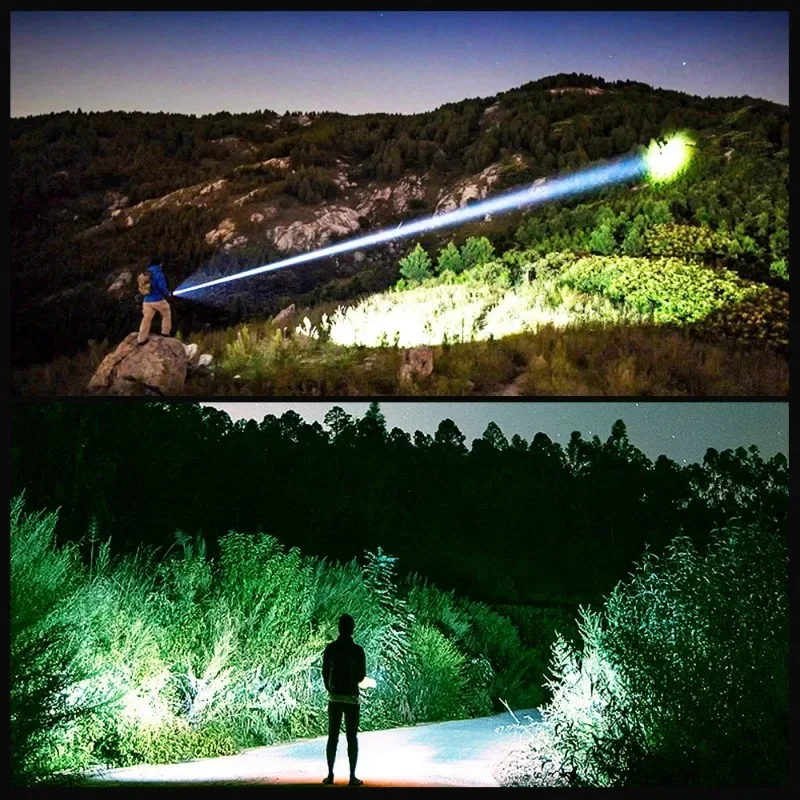 Super Bright Spotlight LED Flashlight with Luminous Strips 3000M Long-Range Search Zoomable Torch for Camping Emergency