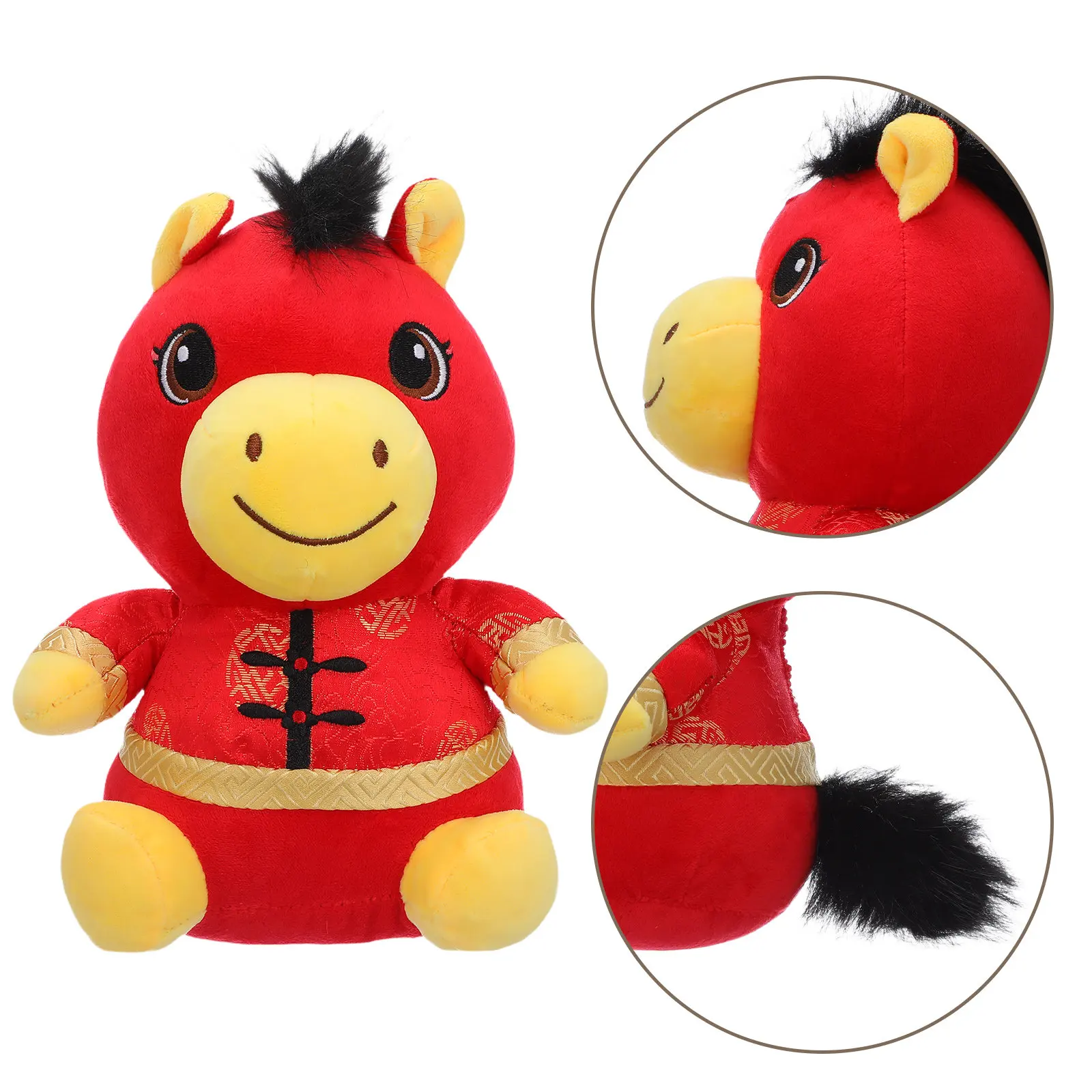 Chinese Zodiac Horse Mascot Soft Stuffed Animal Red 2026 Spring Festival Decoration Chinese New Year Party Favor Happy New Year