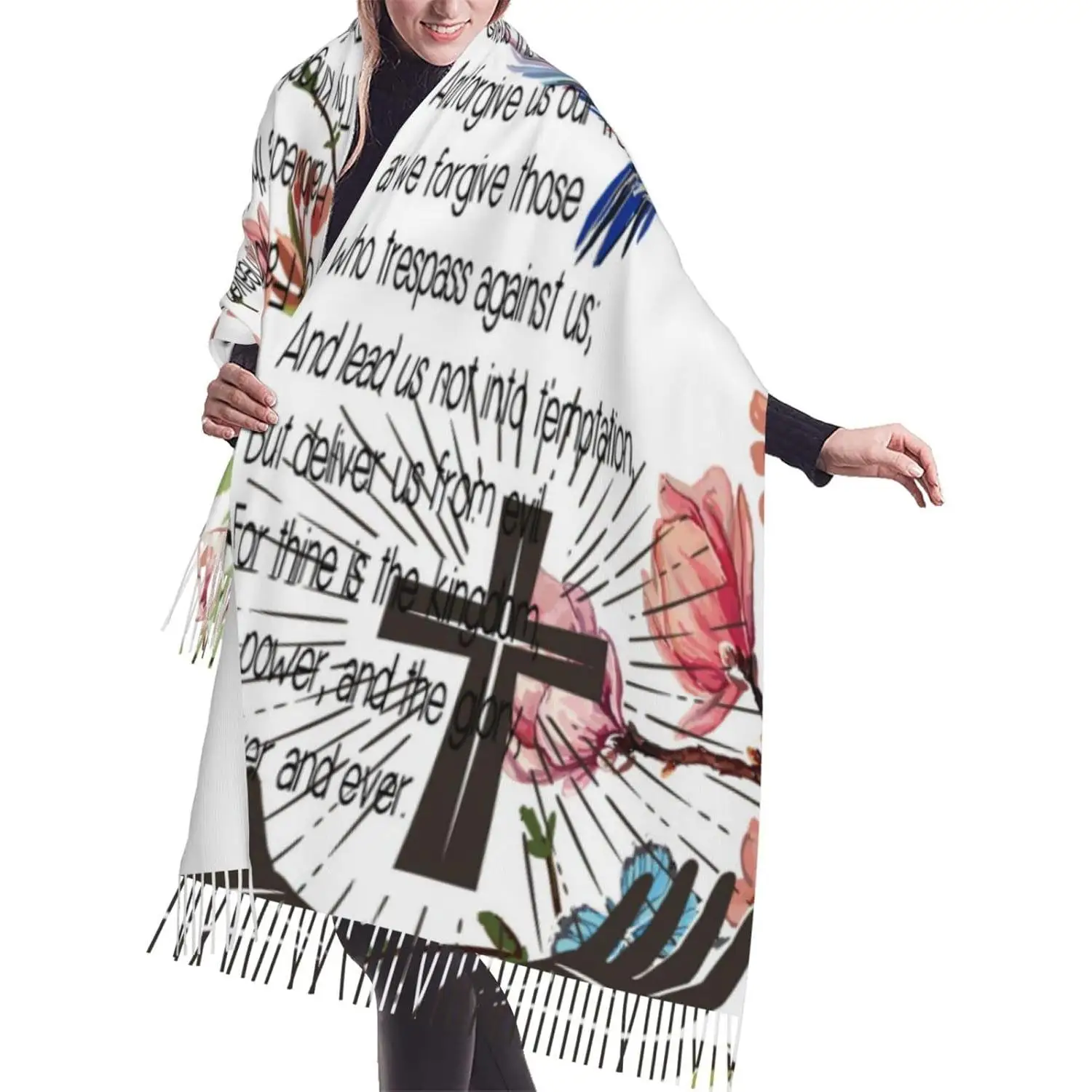 

Мягкие шарфы с кисточками, накидки, молитесь, христианские библейские стихи, воскресные произведения искусства, Священное Писание, цветок для вечерних платьев, шарф