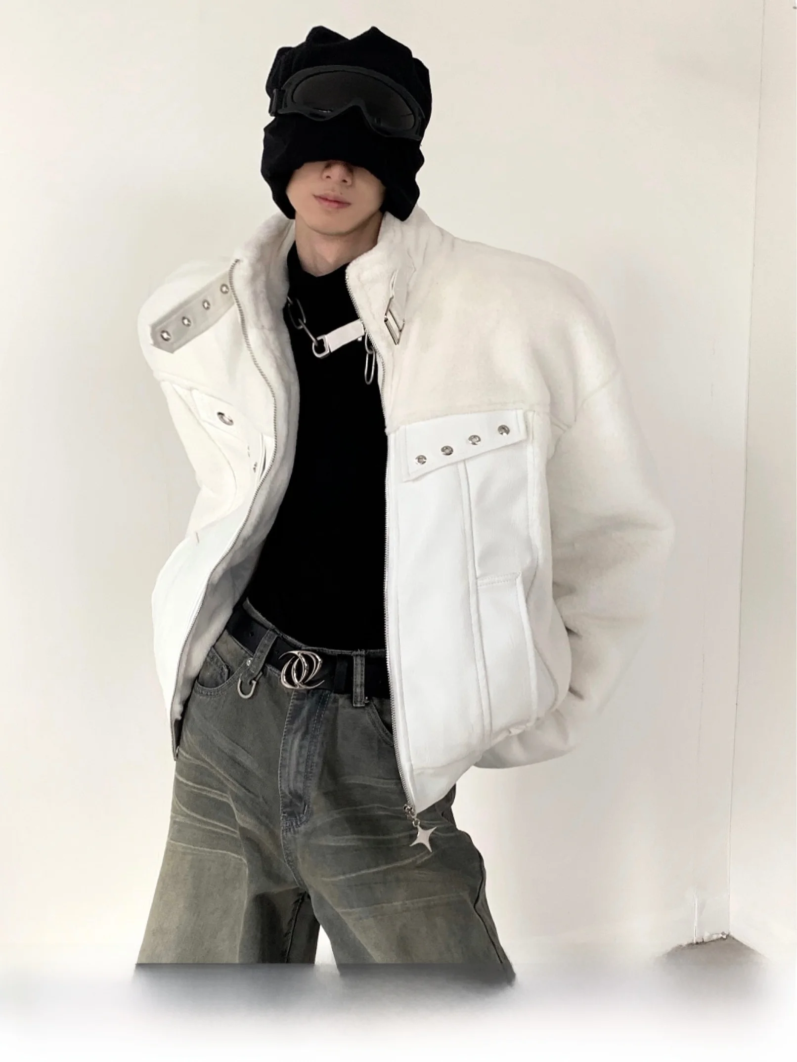 Autumn Mountain Wind Thickened Men's Jacket White Fur Leather Integrated Mink Fur Plush Outerwear Winter Warm Cotton Coat
