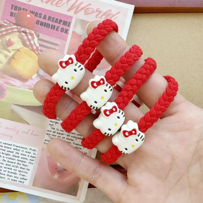 

Sanrio Hello Kitty anime Hair Accessories Elastic Braided Hair Ties Ropes Women Girls Ponytail Holder Simple Rubber Bands Gifts