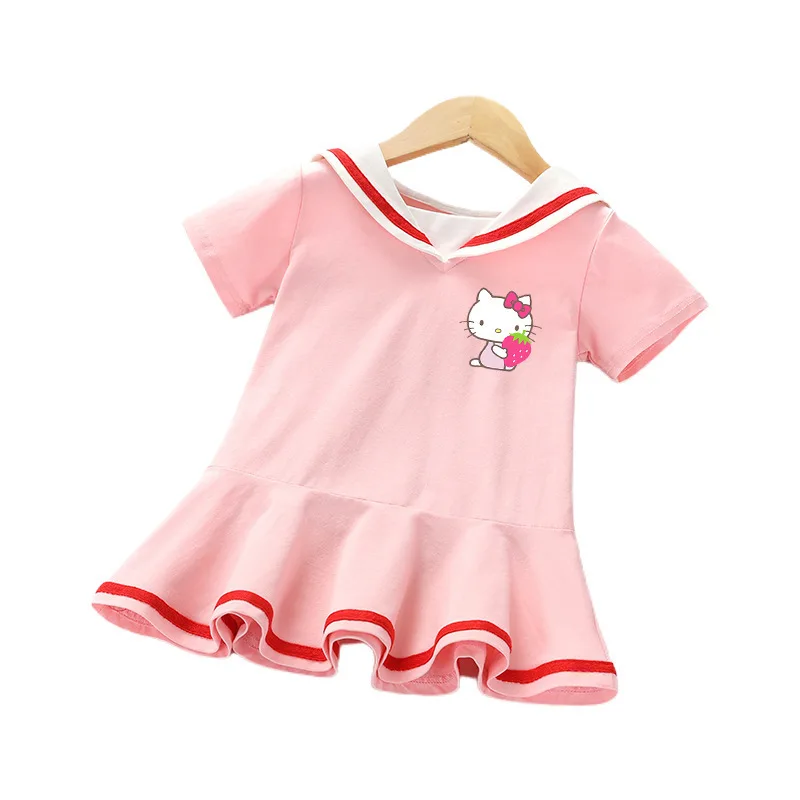 

Kawaii Sanrio Hello Kitty платья для девочек мультфильм милые повседневные модные стильные платья принцессы летние детские платья