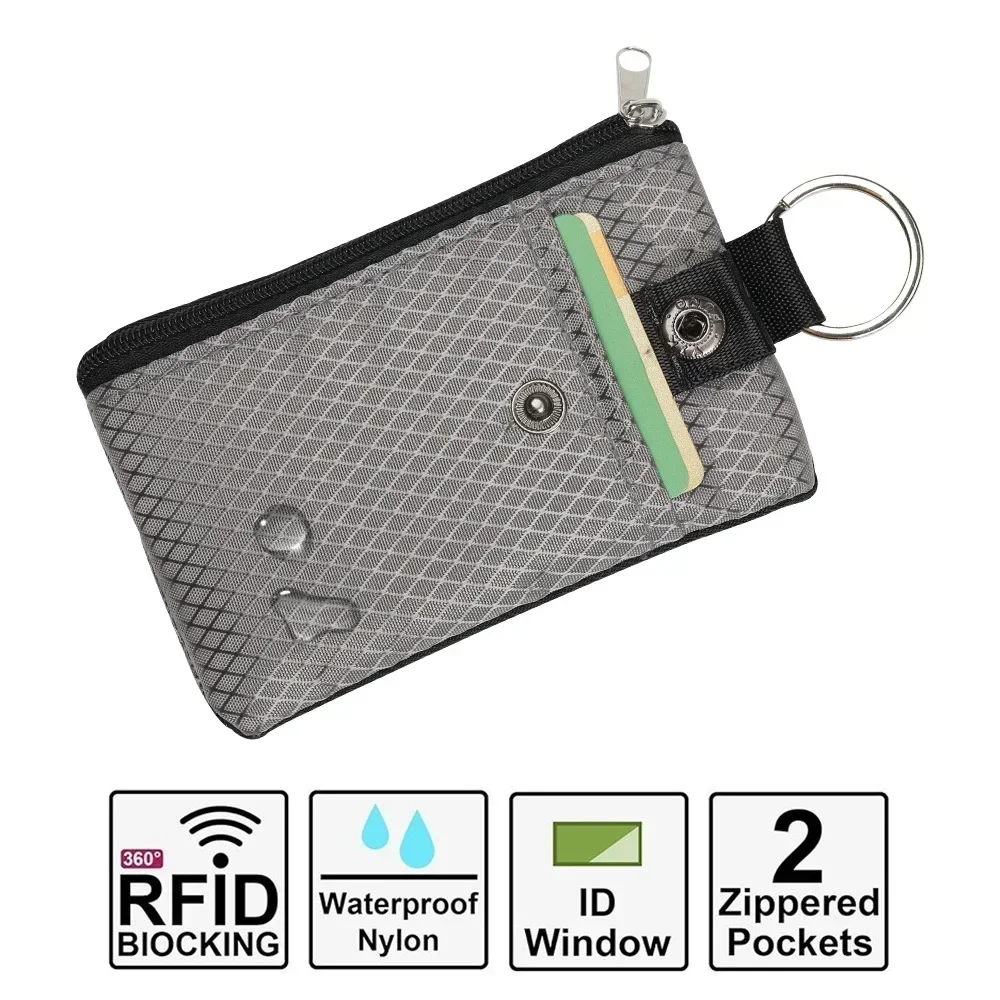 Minimalist RFID Wallet with ID Window,Water-Resistant Zip Case Wallet with Keychain for Cards, Cash,Travel for Men and Women