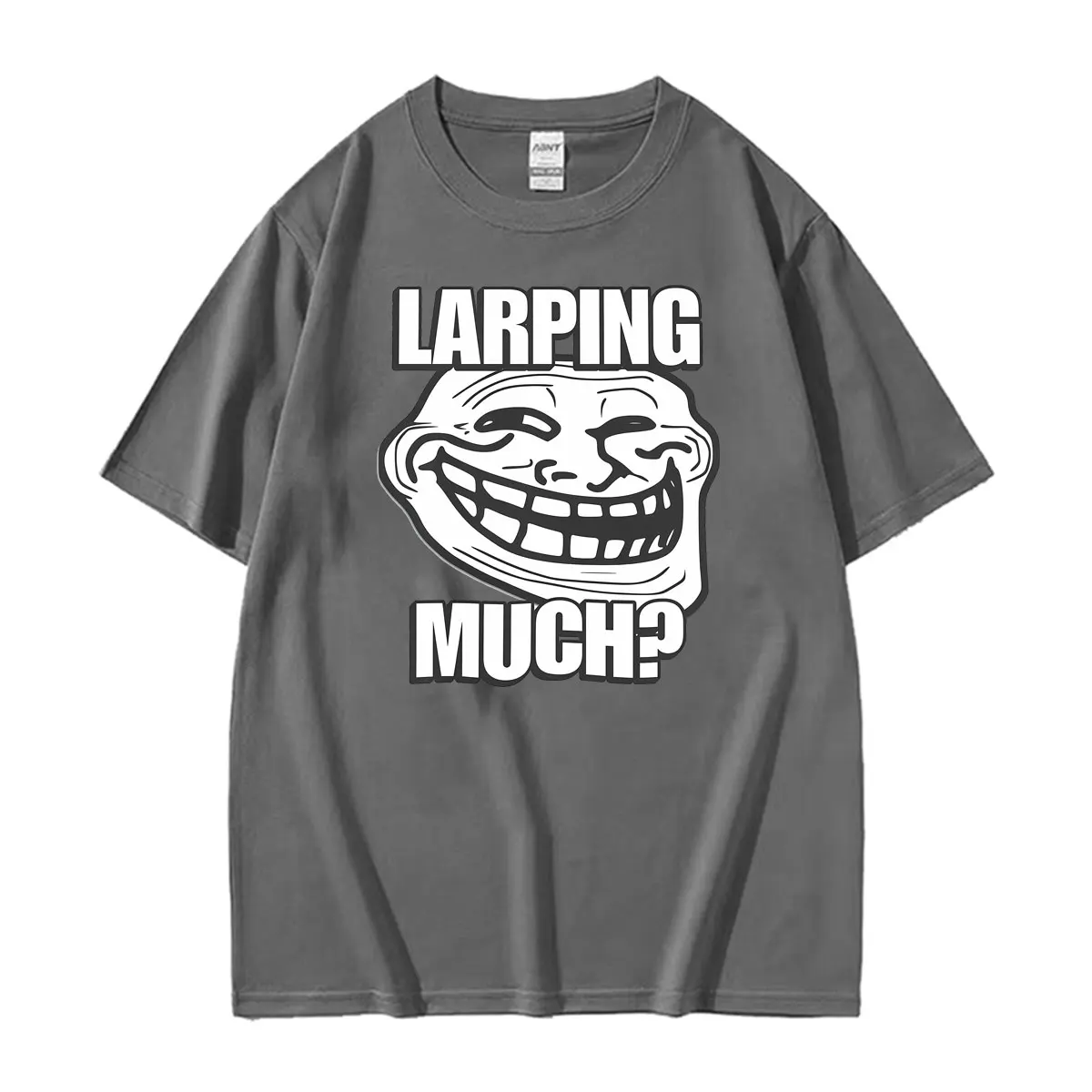 Larping Much？Brainrot Meme Funny Trollface Graphic T-shirt Men Women Humor Classic T Shirts Oversized Casual Pure Cotton T Shirt