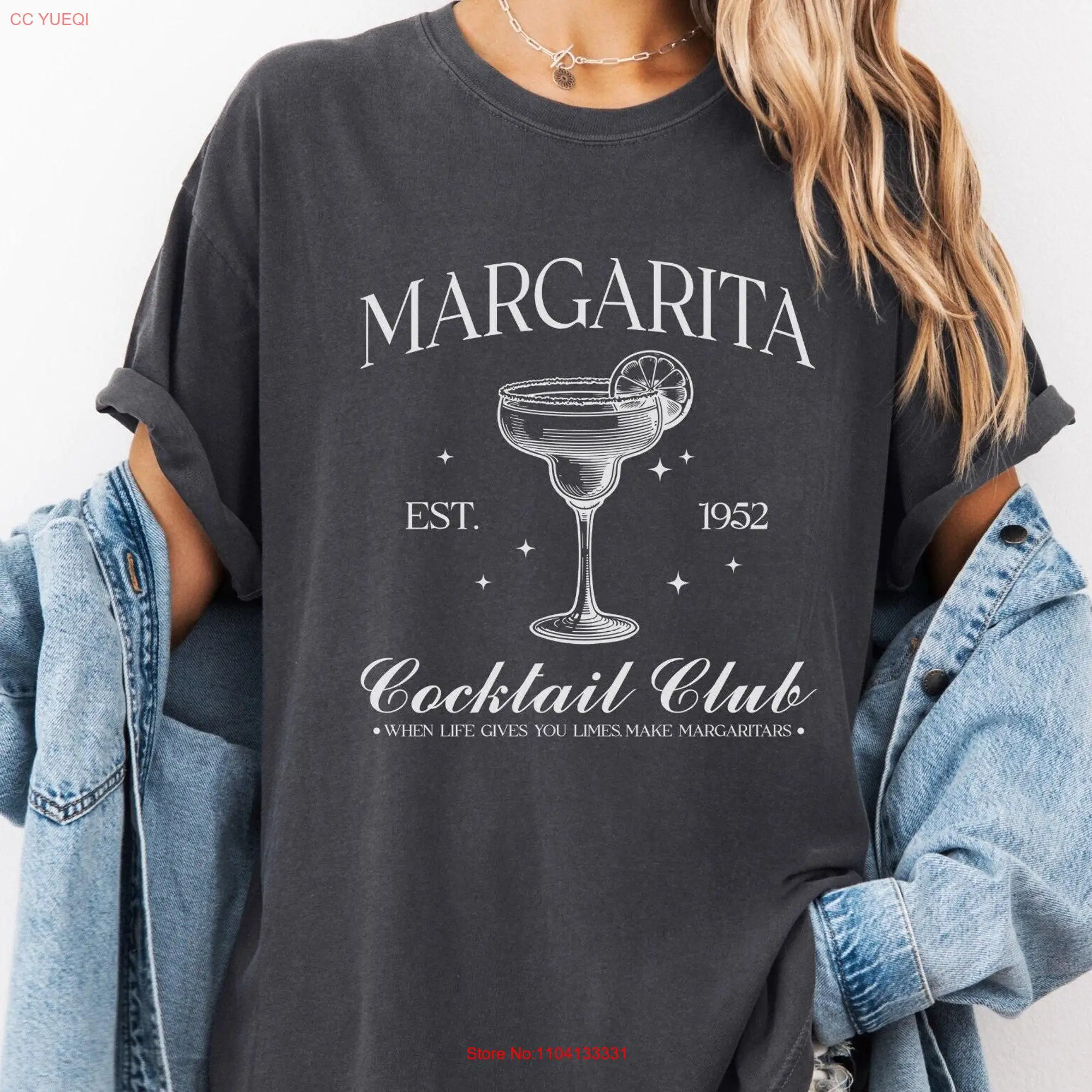 Margarita Cocktail Club T shirt for Tequila Lover Summer Dyed Women's Alcohol Relaxed Fit long or short sleeves