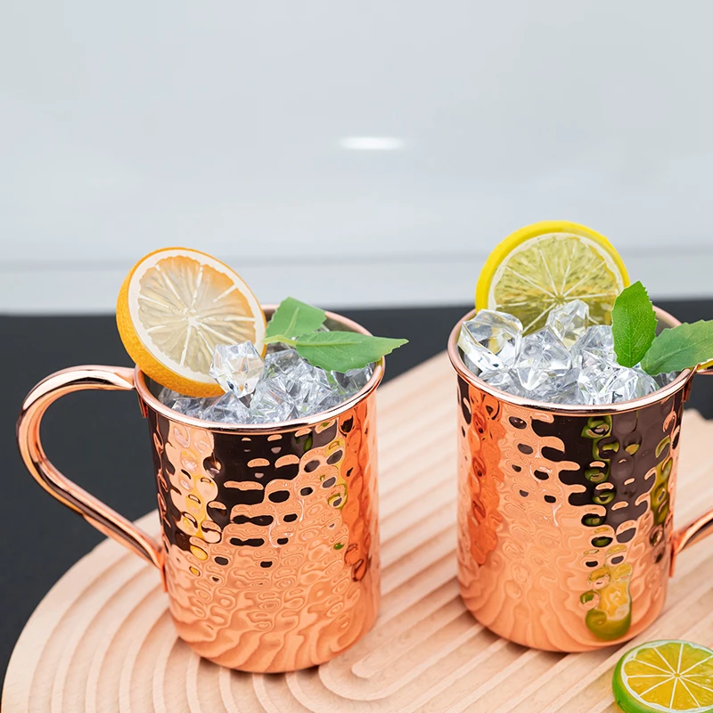 2025New Cocktail Wine Cup Moscow Mule Mug Stainless Steel Hammered Copper Plated Beer Cup Coffee Bar tools Drinkware for Ramadan