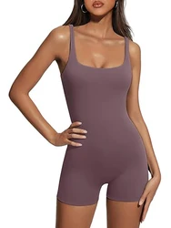 EZwear Solid Scoop Neck Unitard Romper