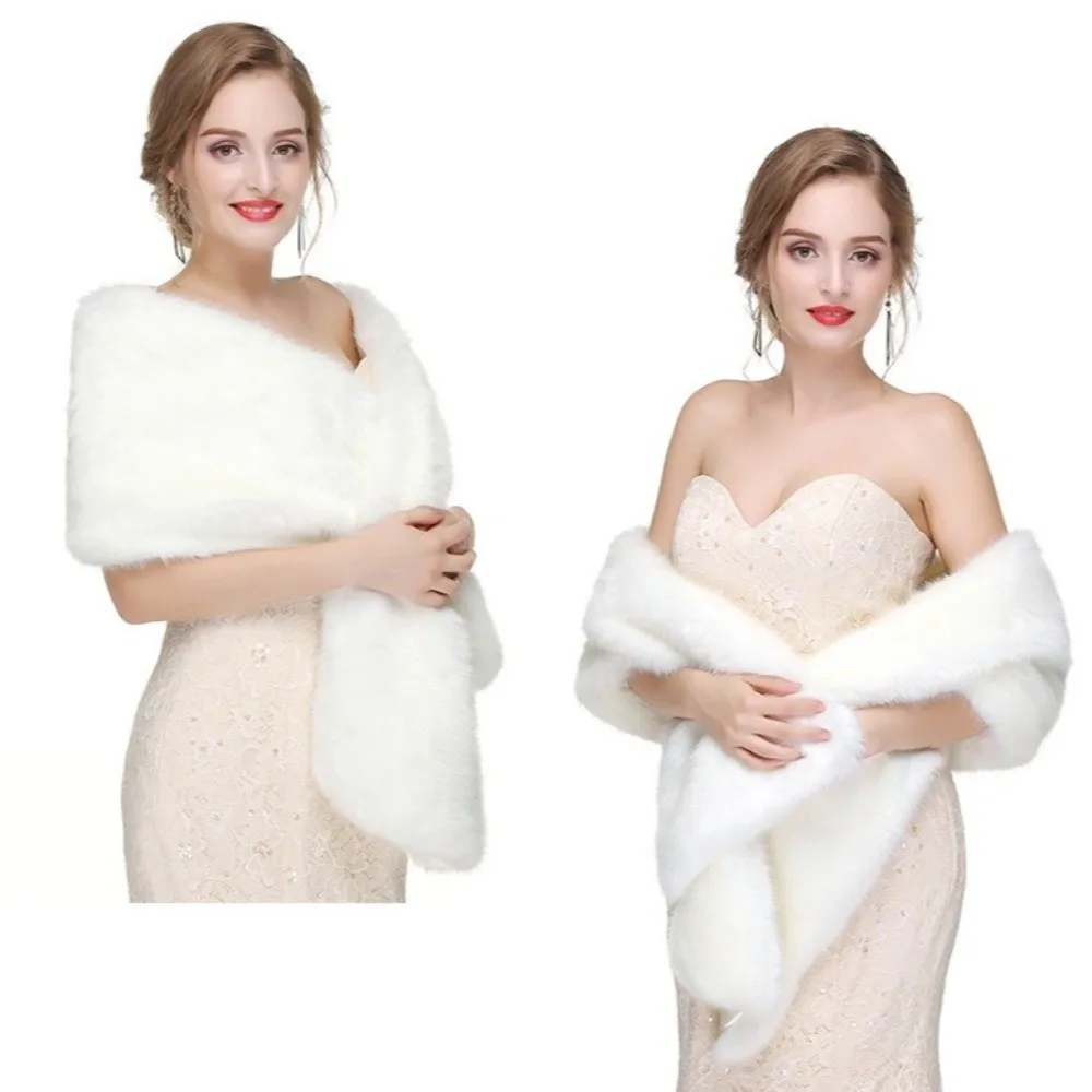 شال كاجوال بلون سادة على الطراز الكوري أوشحة من الفرو الصناعي الدفء عباءة ناعمة كتف العروس وياقة مزيفة للحفلات المسائية #2
