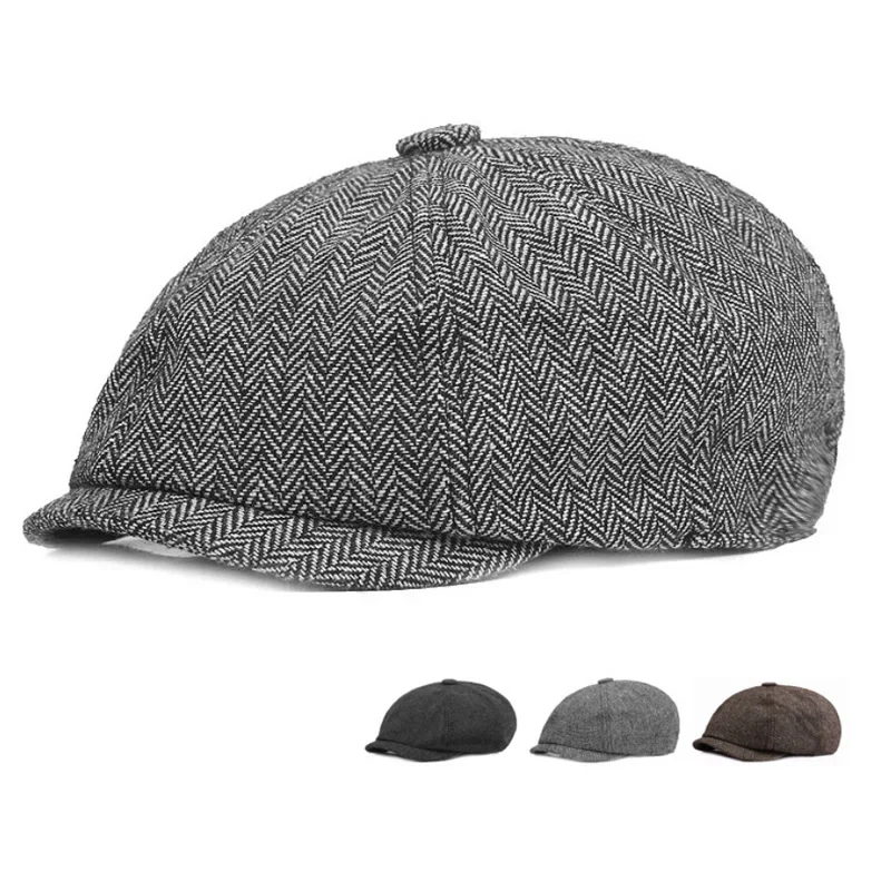 Retro  Caps Men Octagonal Hats British Painters Hats Autumn Winter Berets Herringbone Flat Caps Hip Hop Berets Gorras