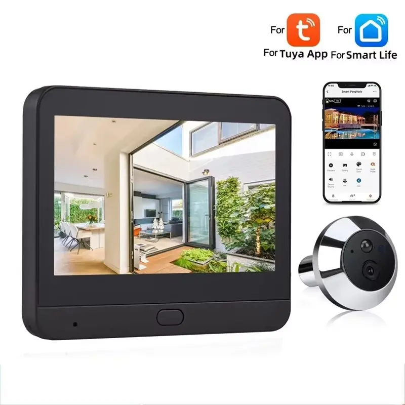 ABAC-cámara inalámbrica Tuya Wifi de 2MP con mirilla para puerta, timbre de vídeo inteligente, detección de movimiento PIR para sistema de seguridad inteligente para el hogar