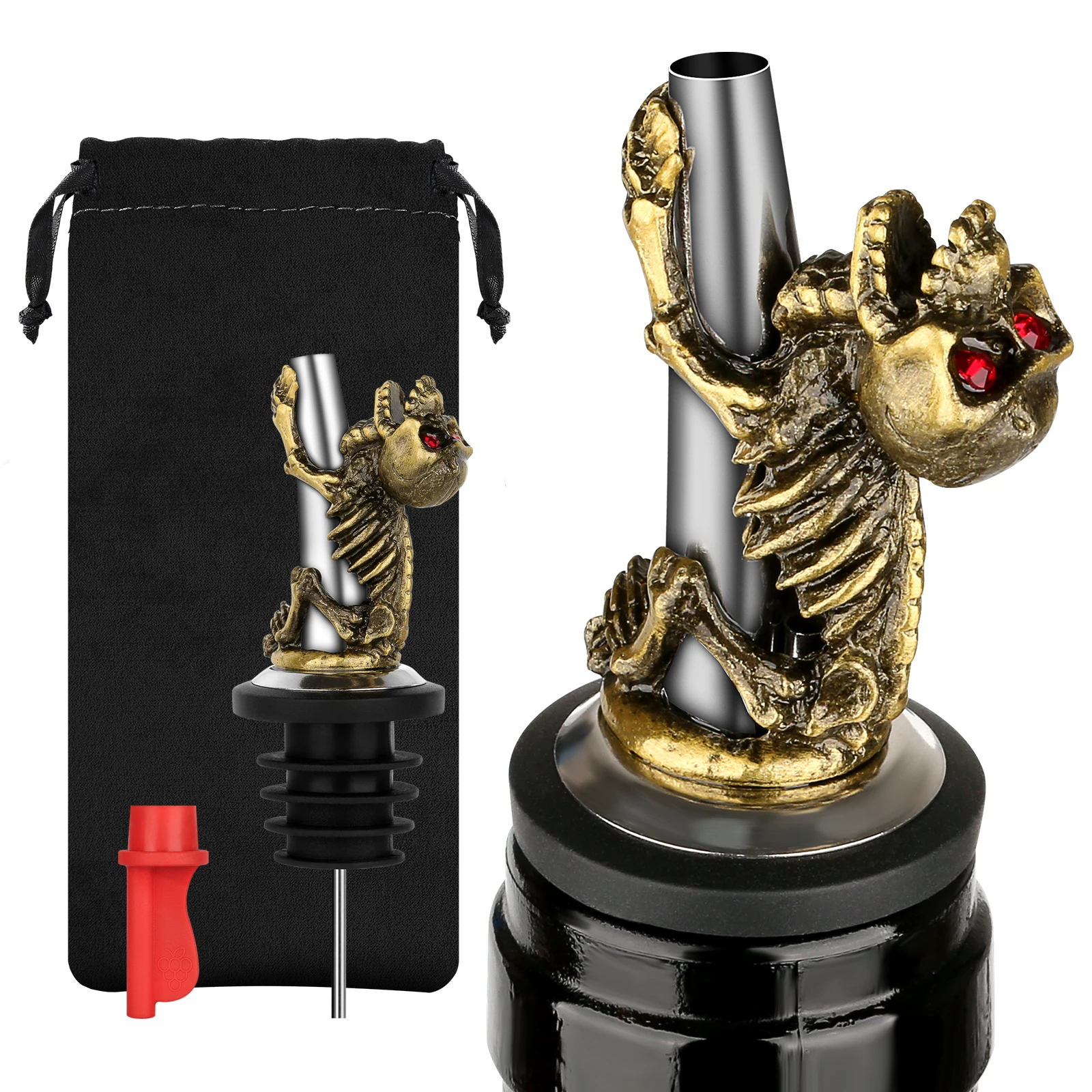 LKKCHER Little Devil Wine Pourer Skull Skeleton 2-In-1 Wine Pourer with Bottle Stoppers Kitchen Tools Halloween Accessories Gift