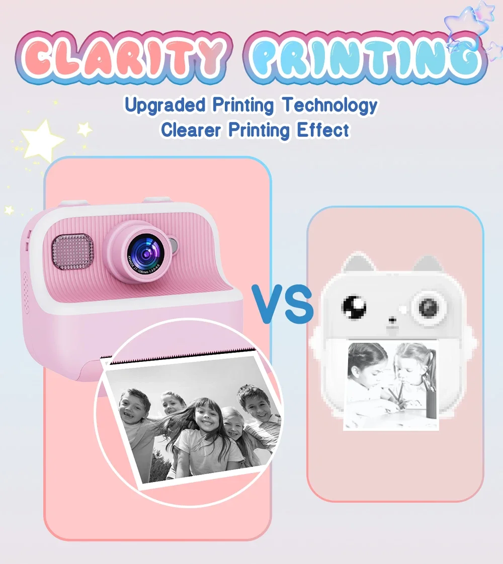 Children Toy Cameras M8 Instant Print Dual Lens Kid Photo Printing Camera HD Video Recording with Thermal Paper Kids Gifts