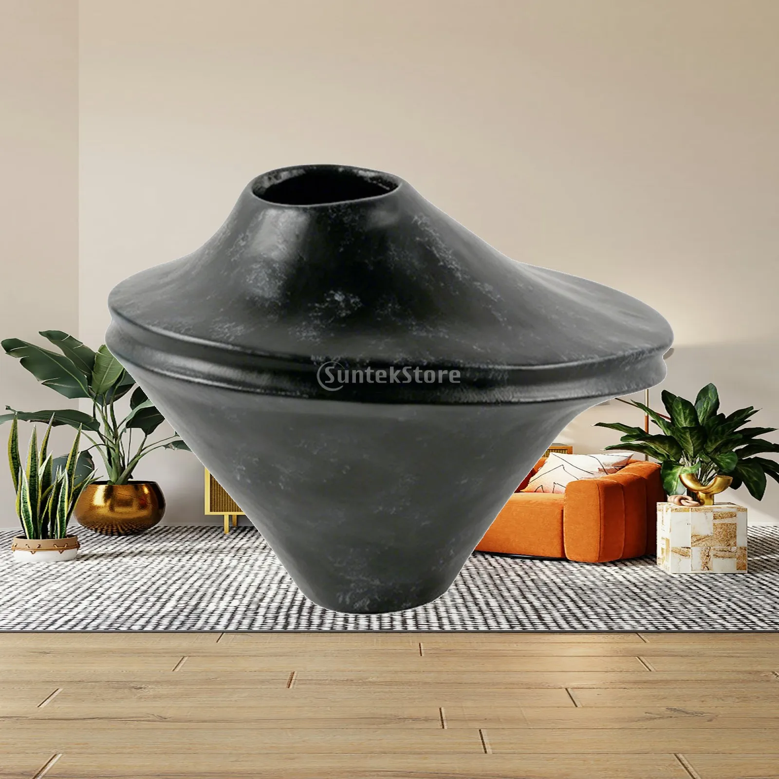 Tabletop Vase Black Sculptural Vase Flower Holder Distressed Ornament Decorative for Interior Designers, Entry Console, Shelf