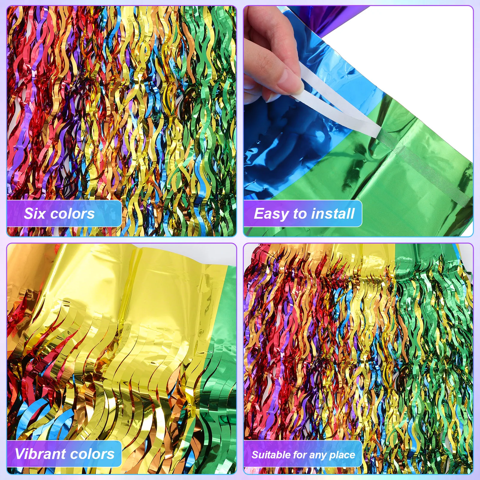 

2pcs Scimitar Table Skirts Iridescent Rainbow Fringe Plastic Festive Birthday Party Decorations Reusable Wavy Tablecloth