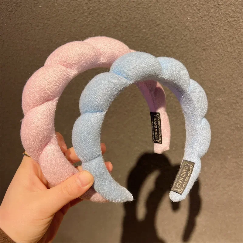 Diademas de esponja para niñas y mujeres, diademas esponjosas con nubes de color caramelo, limpiadores faciales, accesorios