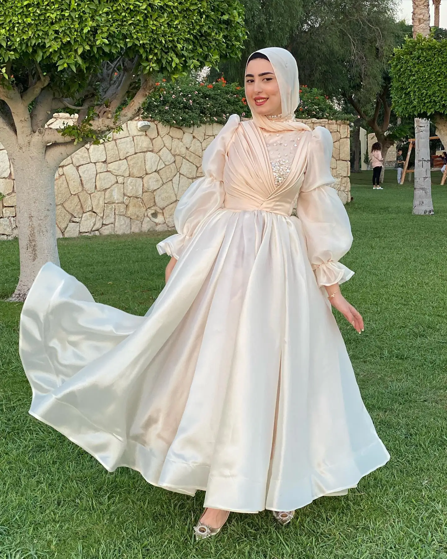 Jirocum High Neck Muslim Prom Dress Women\'s A Line Long Sleeve Party Evening Gown Beaded Saudi Ankle Formal Occasion Dresses