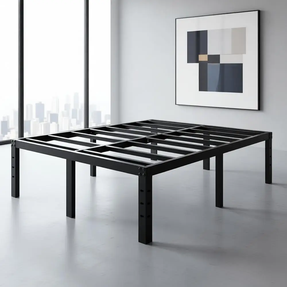 

18 Inch High Sturdy Platform Bed Frame - Heavy Duty Metal, No Box Spring, Easy Assembly, Quiet, Black