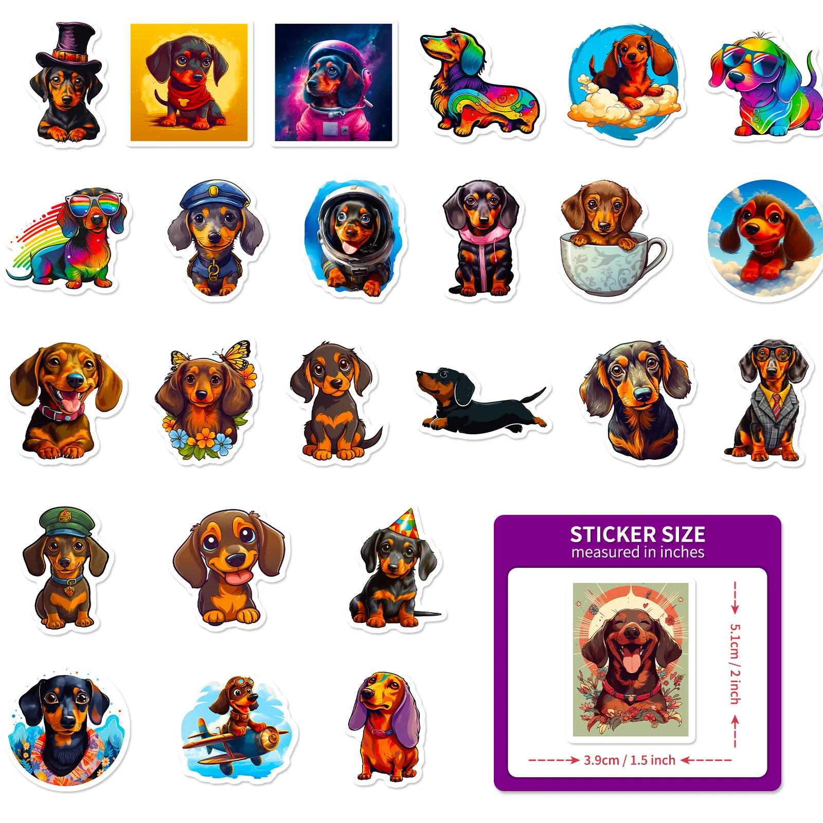 10/50pcs Cute Cartoon Dachshund Dog Stickers for Toy Kawaii Decals DIY Skateboard Luggage Motorcycle Car Waterproof Sticker