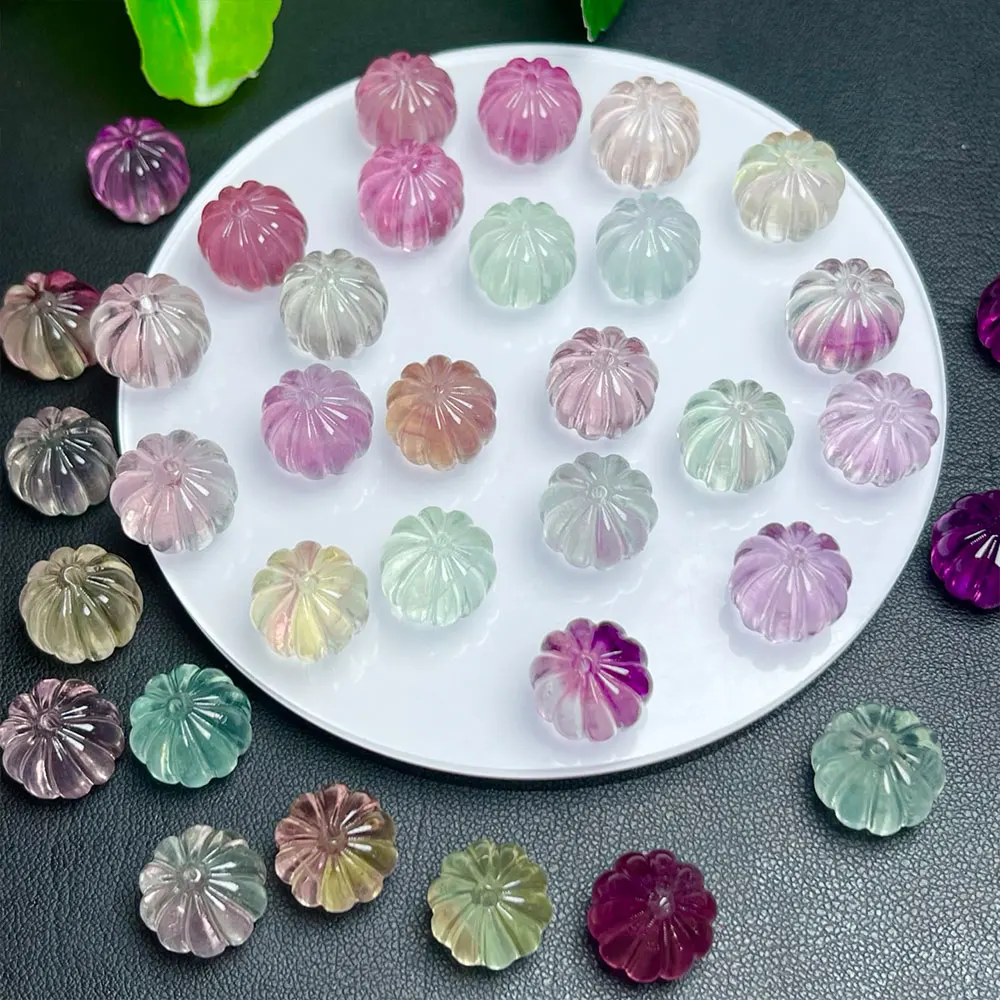 

5pcs/Lot Natural Stones Rainbow Fluorite Flower Mini Carving Beads Crystals Crystal Stone Gemstone Home Decoration with Hole DIY