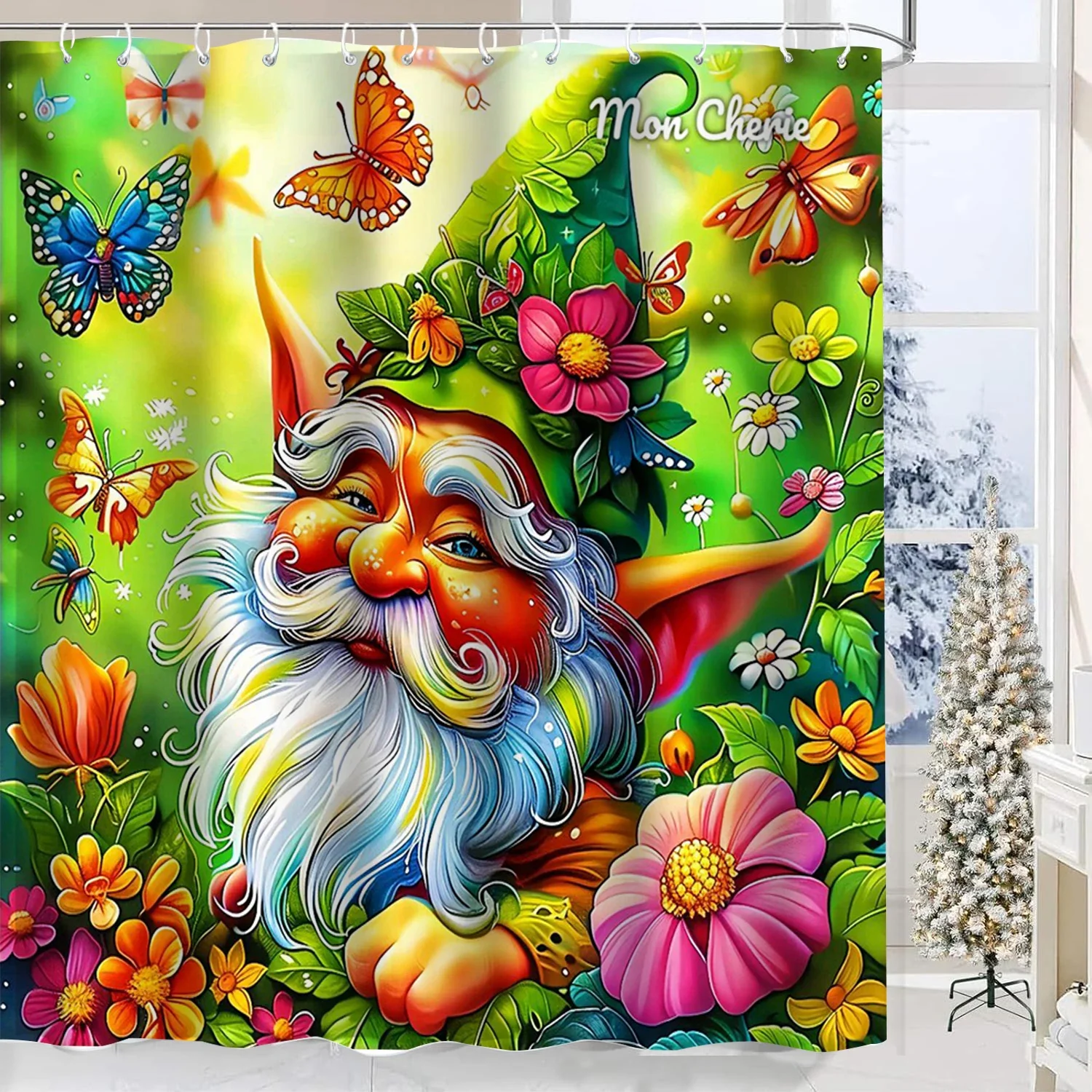 Christmas Tree Santa Claus Print Bathing Curtain  Bathroom Shower Curtain With 12 Hooks bathroom home decor and accessories