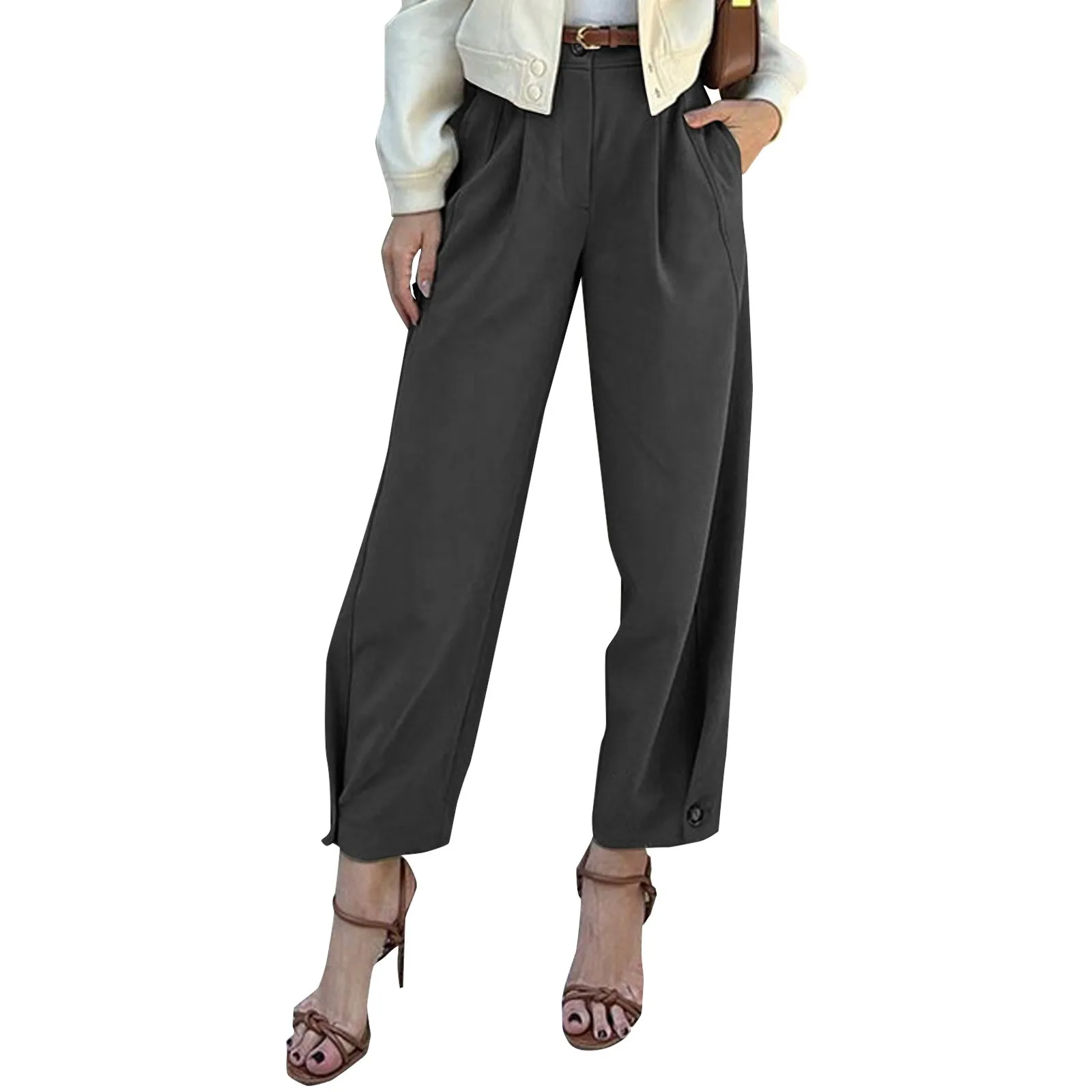 Women'S Fashion Solid Color Loose High Waist Cuffed Suit Pants Pantalones De Mujer Calcas Feminina Pantaloni Donna New 2024