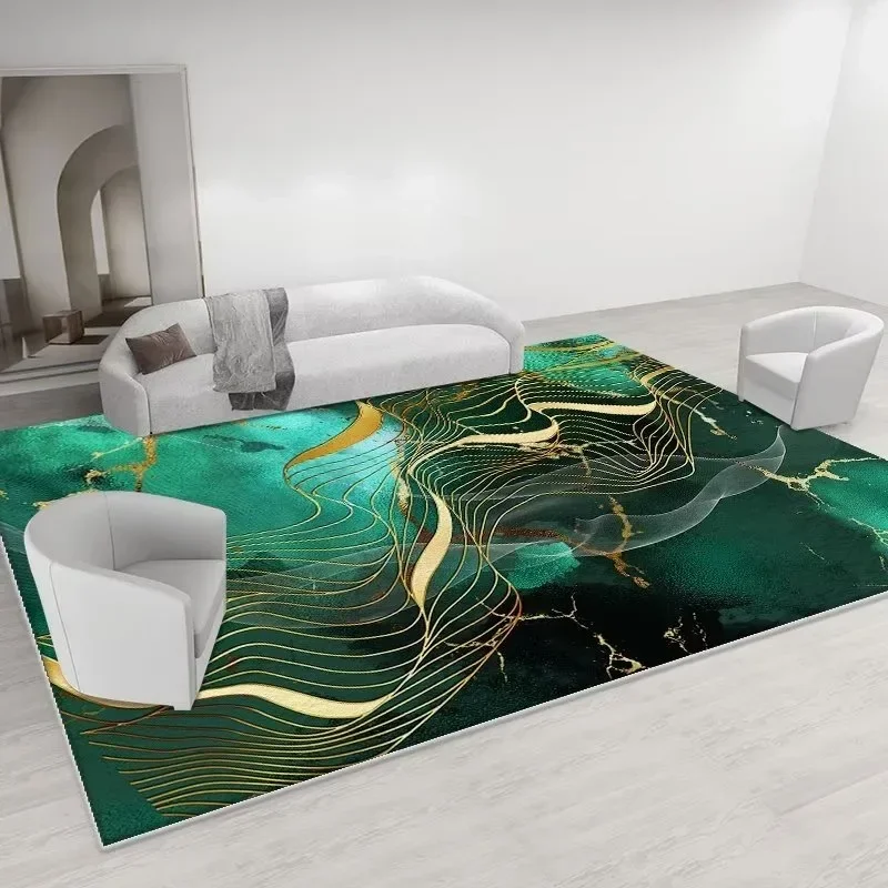 

HD-Luxury Modern Green Gold Area Rug Plush Non-Slip for Living Room Bedroom Use