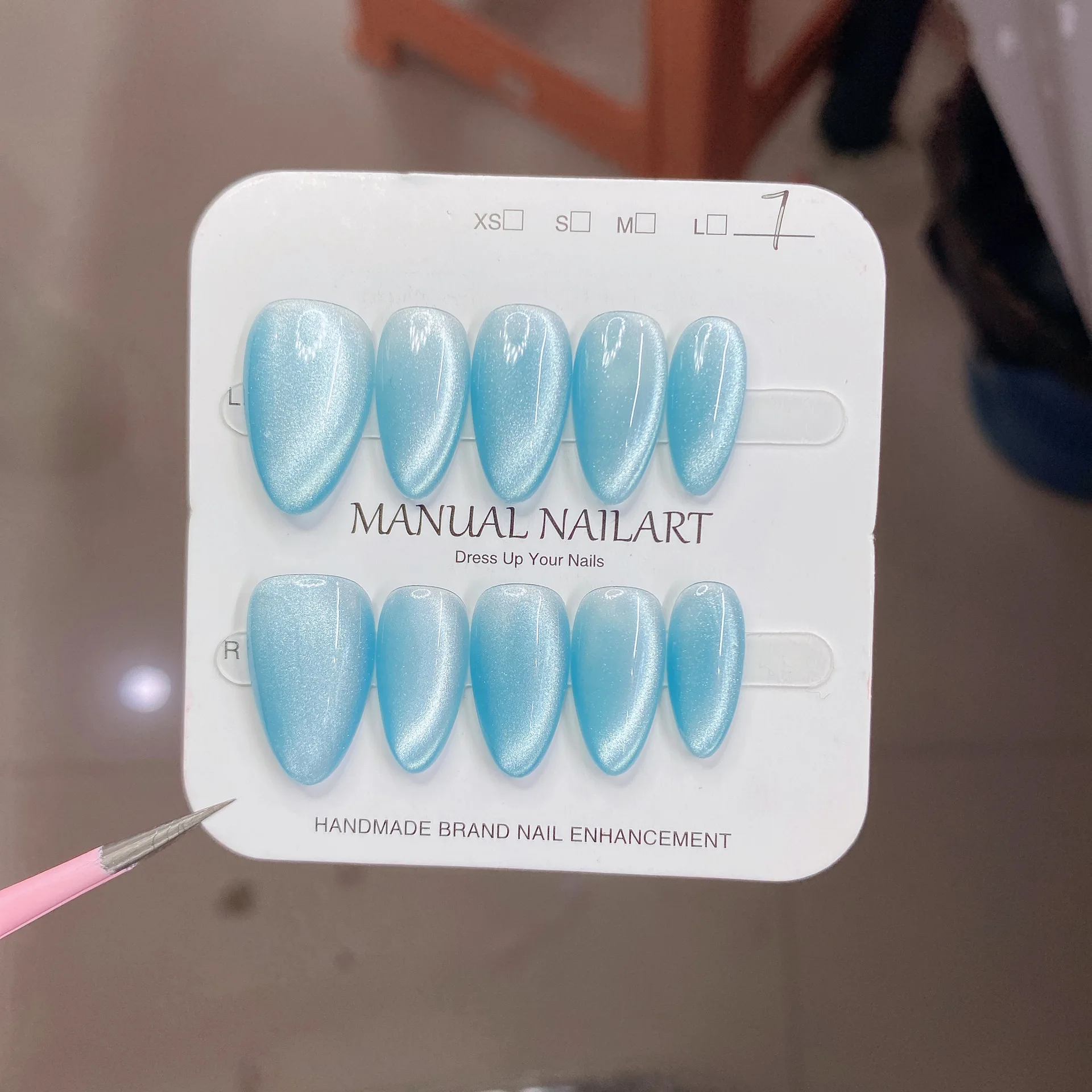 10 قطعة قصيرة اليدوية يدويا مسمار العلاج بالضوء القط العين اضغط على الأظافر يمكن ارتداؤها الأظافر كاذبة بريق الديكور مسمار فتاة هدية #6