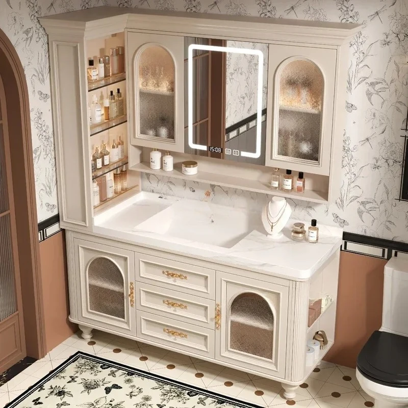 

Дубовый французский ретро шкаф для ванной комнаты, комбинированный напольный шкаф, умное зеркало, шифер