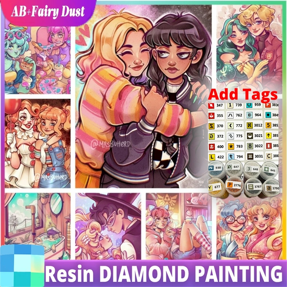 AB Fairy Dust Comes with DMC stickers Cute Girl Couple Diamond Painting Element Drill Cross Stitch Mosaic Embroidery Room Decor