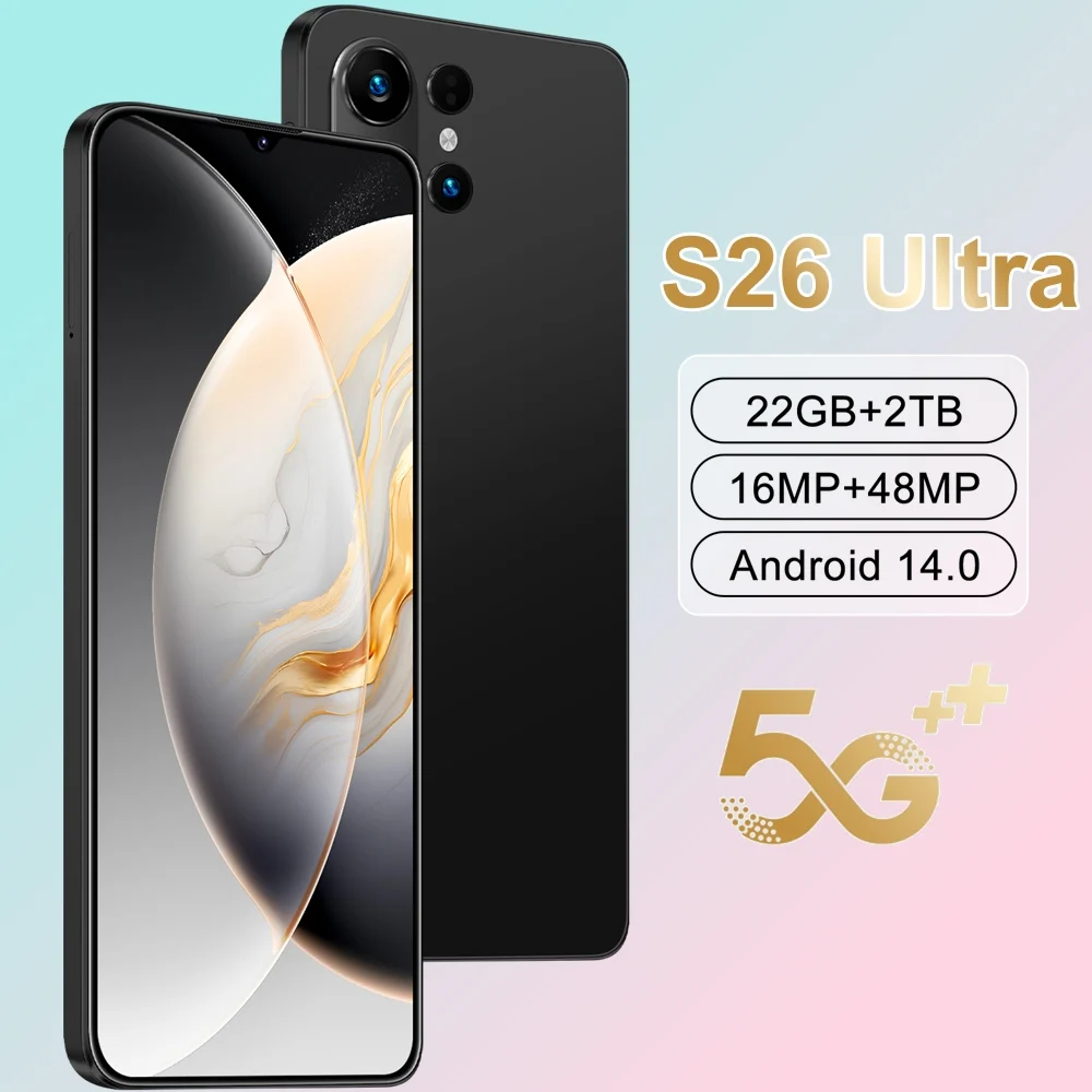 Brandneues S26 Ultra Smartphone 5G 7.3HD Dual-SIM-Karte 22G+2TB Handy 8000mAh Android Global Version Mobiltelefone