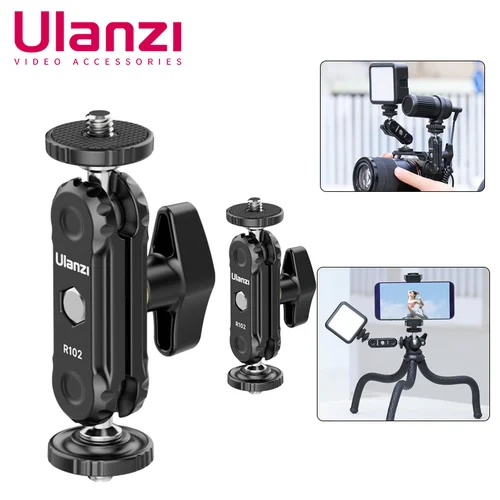 Imagen 1 del producto Ulanzi-Cabezal de bola doble de Metal R102, montaje de tornillo de 360 ° y 1/4 pulgadas, soporte de brazo mágico para montaje de cámara DSLR, Monitor de vídeo, micrófono de luz