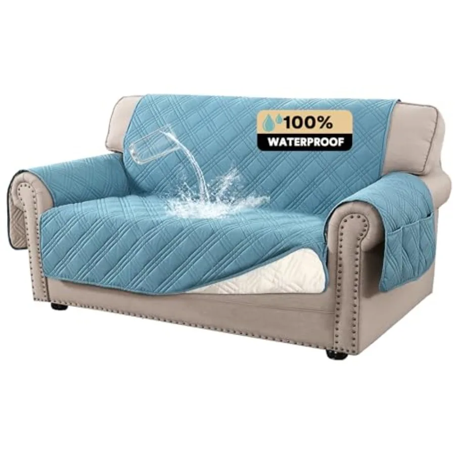 

100% Waterproof Covers for 2 Cushion Couch Covers Waterproof and Washable Slipcover with Side Pocket Furniture Protector with E